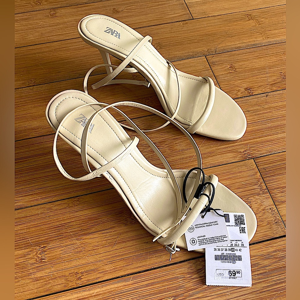 Size 40 Cream Zara Strappy Heels NWT